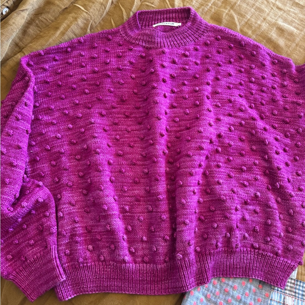 Misha and puff classic popcorn crewneck sweater fuchsia purple large